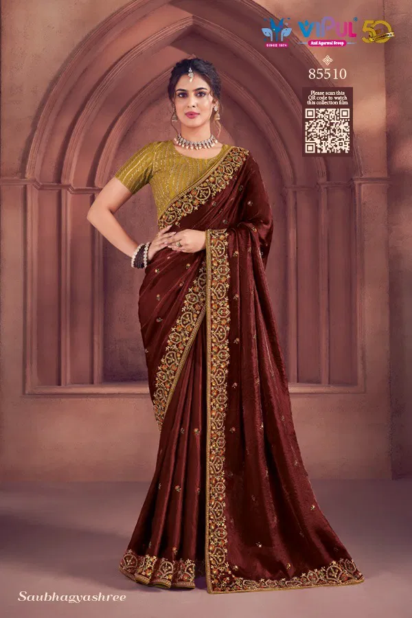 Saubhagyashree By Vipul Organza Party Wear Saree Wholesale In India